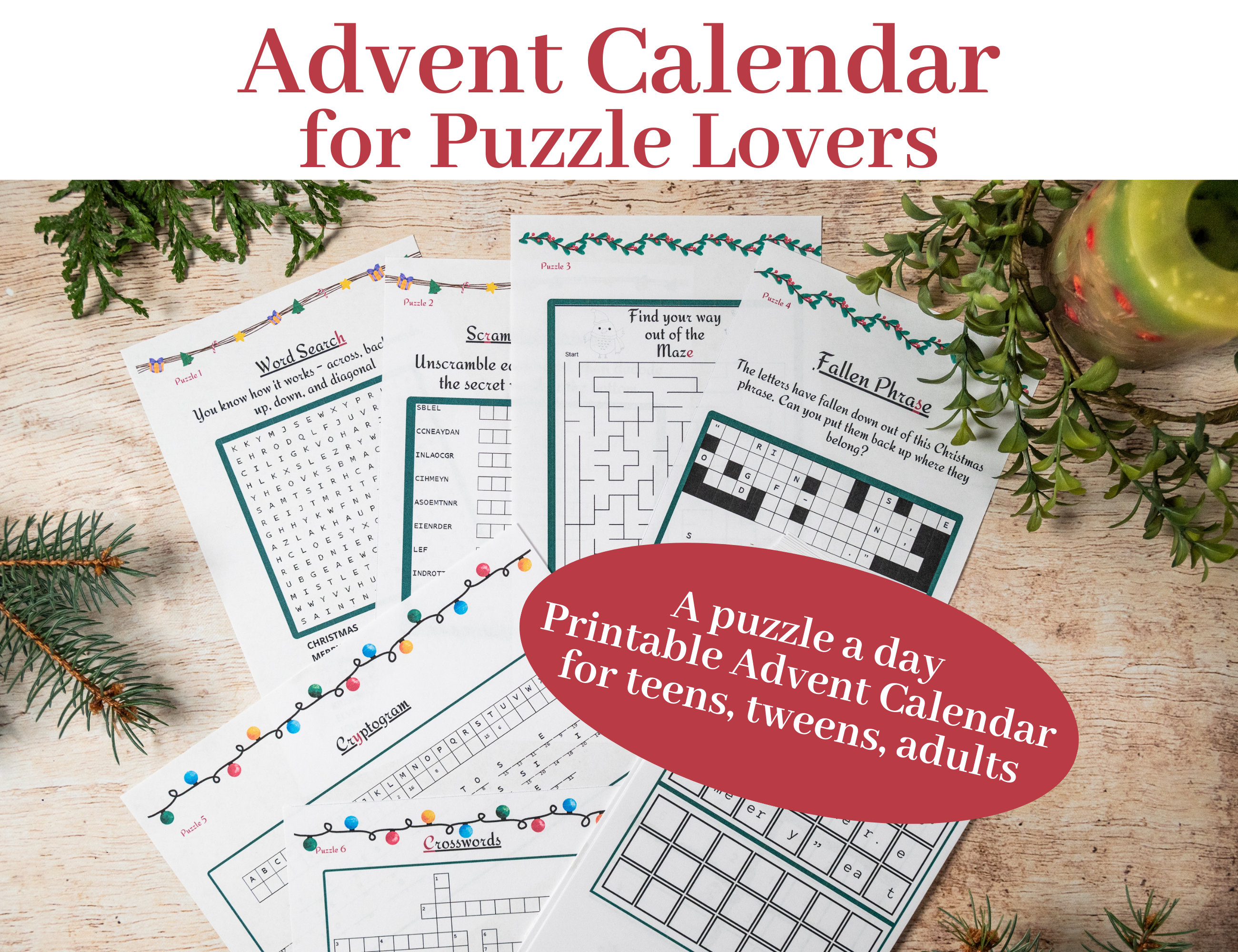 Printable Advent Calendar for Kids Teens Family With Christmas Word ...