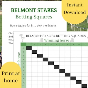 Belmont Betting Squares Game, Belmont Stakes Home-wedspel, Watch party Paardenrace Betting Squares-spel, Exacta Squares-spel