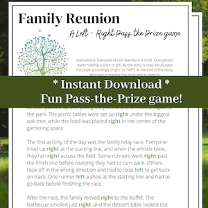 Left Right Family Reunion Game, Family Reunion games Printable, Pass the Prize game, Right Left Story, Pass the Gift, Reunion favors