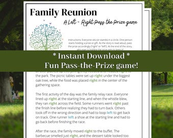 Left Right Family Reunion Game, Family Reunion games Printable, Pass the Prize game, Right Left Story, Pass the Gift, Reunion favors