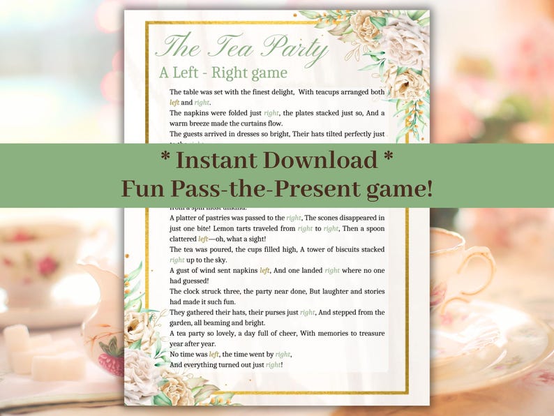 Tea Party Left Right Game, Printable Tea Party Games, Pass the Gift ...