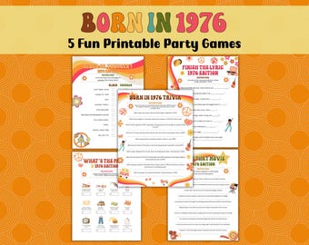 50er Geburtstag Spiele, druckbares 50er Geburtstag Party Spiele Bundle, 1976 Trivia, geboren 1976.70er Jahre Trivia