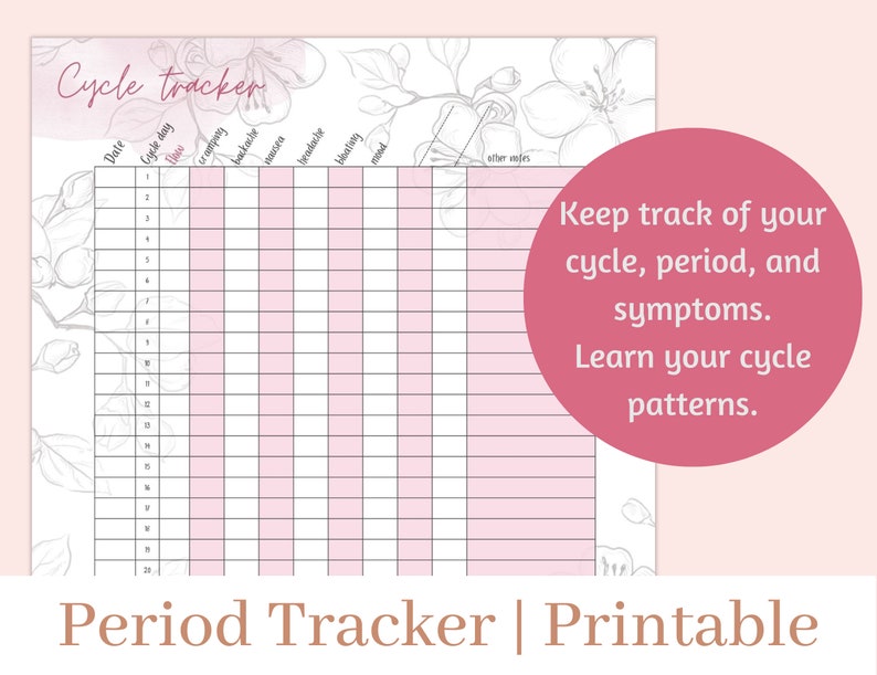 Period Tracker Printable Monthly Cycle Journal, for Tracking Your