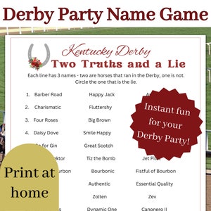 Derby Party Game, Derby game for Adults and Kids, Kentucky Horse Derby Name Game, Printable Party Game, Office Party Game