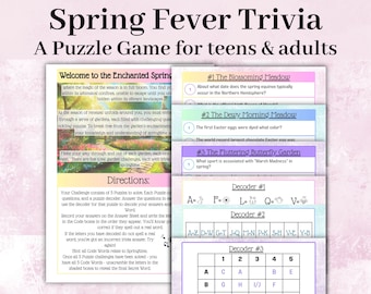 Spring Trivia Game, Spring Easter Trivia Escape Room game for Teens Tweens and Adults, Spring Fever Trivia Challenge, Escape room game kit