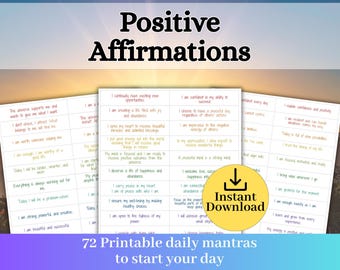 Daily Affirmations, Printable Daily Mantras, Positive Affirmations, Self-care Notes, DIY Affirmations Jar for encouragement and motivation