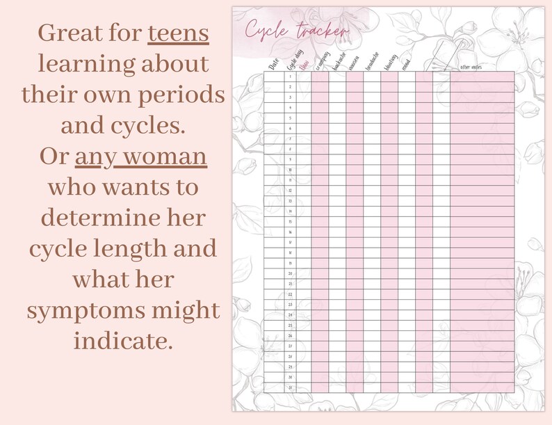 Period Tracker Printable Monthly Cycle Journal, for Tracking Your