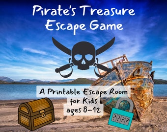 Escape Room Druckbares Spiel für Kinder, Piraten-Geburtstagsparty Escape-Spiel Kit Schatzsuche für Kinder, Einsame Insel Escape Room Spiel Alter 8-12