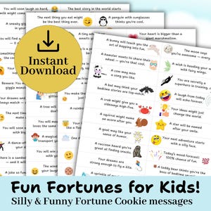 Messaggi stampabili con i biscotti della fortuna per bambini, divertenti messaggi con i biscotti della fortuna, messaggi positivi divertenti e sciocchi per bambini, predizione del futuro