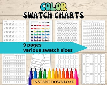 Color Swatch Chart Blank Printable für Alkohol Marker, Farbmuster Karte Vorlage für Buntstifte, Aquarell, Acryl Marker