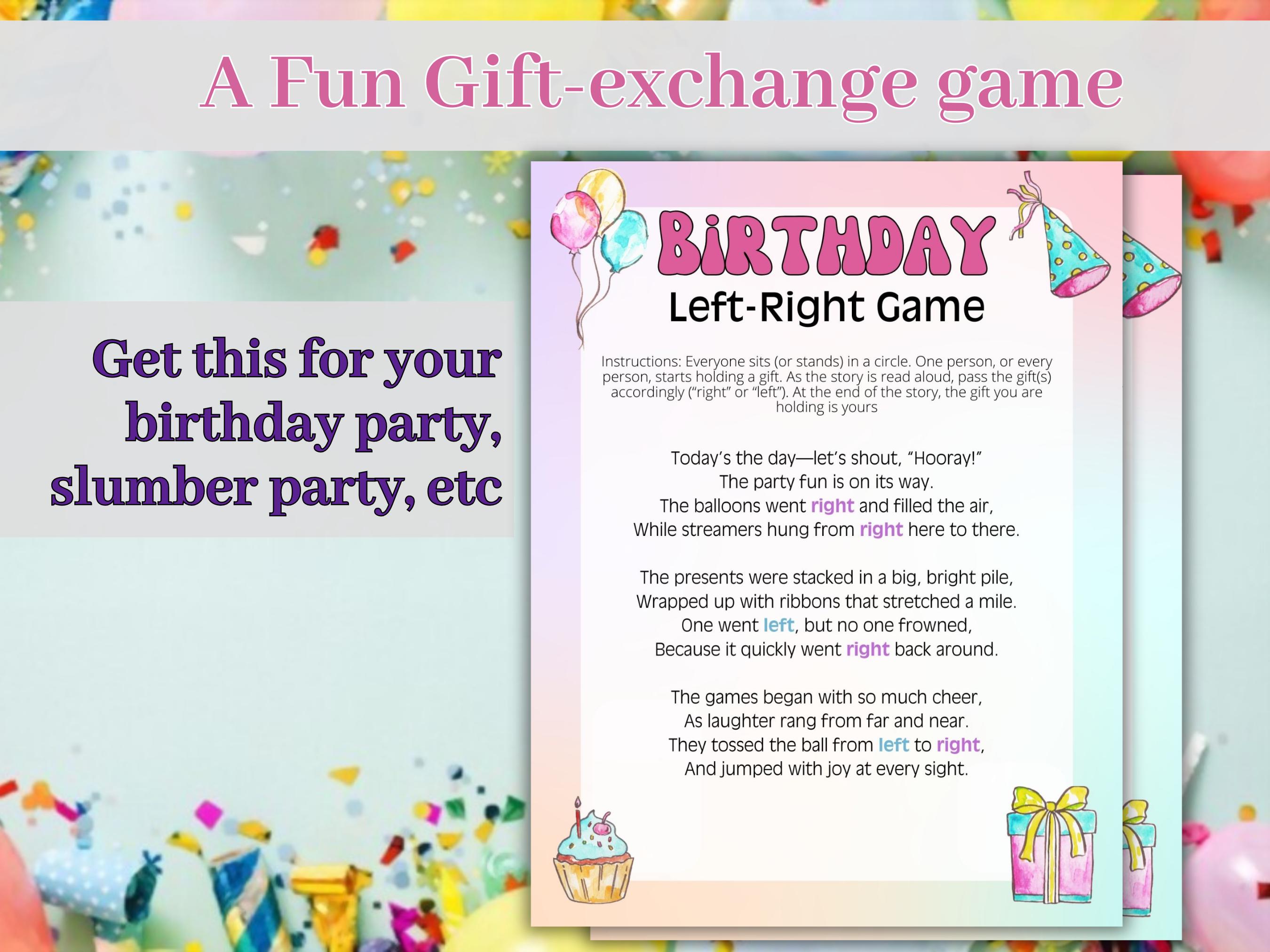 Left Right Birthday Game, Printable Pass the Present Game for Your ...