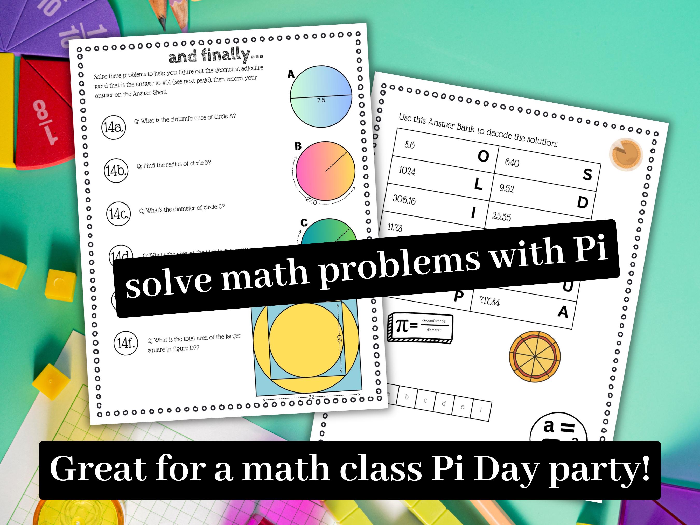 Pi Activity Math Puzzle Game Classroom Pi Activity, Pi Trivia, Math Riddles ...