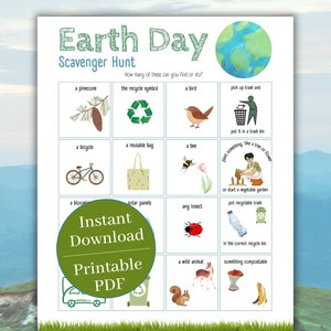 Earth Day Scavenger Hunt, Printable Outdoor Scavenger Hunt for Kids ...