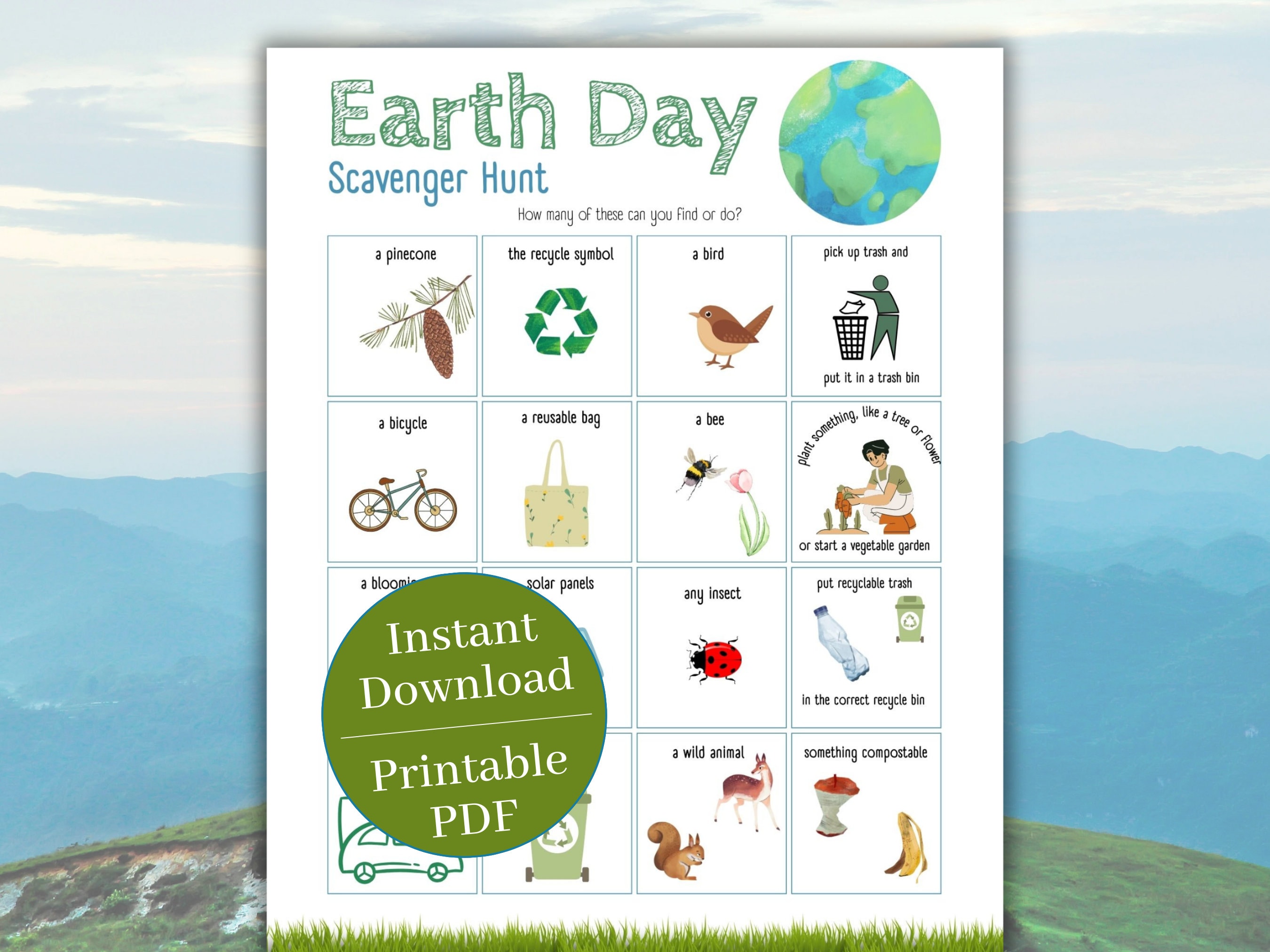 Earth Day Scavenger Hunt, Printable Outdoor Scavenger Hunt for Kids ...