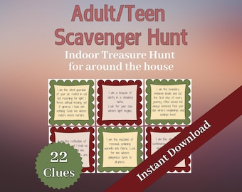 Printable Adult Scavenger Hunt, Scavenger Hunt for Adults, Indoor Teen Scavenger Hunt, Treasure hunt for Teens and Adults