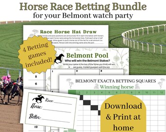 Belmont Party Betting Games Bundle, 4 Wettspiele für Ihre Belmont Watch Party, Pferderennen Betting Squares, Betting Pool Squares