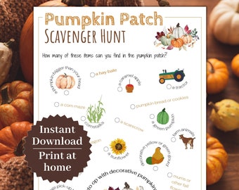 Pumpkin Patch Scavenger Hunt for kids Printable Fall Scavenger Hunt, Instant Download