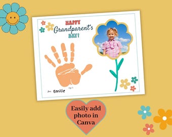 Grandparents Day Handprint Photo Gift, Keepsake Child Handprint Art DIY Grandparent Gift, Printable Kids Craft Activity, Instant Download