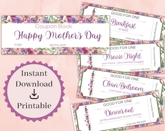 Mothers Day Coupons Printable, Mother's Day gift voucher, Last minute Gift for Mom, Gift for mum, Grandma, mother