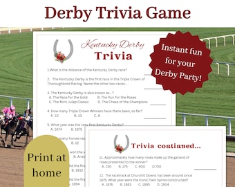Derby Party Game, Printable Kentucky Derby Trivia Game, Derby Party Activity, Fun for Adults and Kids, Answer Key Included, Instant Download