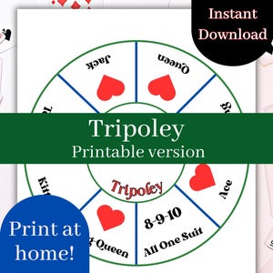 Tablero de Tripoley imprimible, tablero de juego de Tripoley de descarga instantánea, juego de mesa de cartas, noche de juegos familiares, Michigan Rummy, corazones, juego de póquer