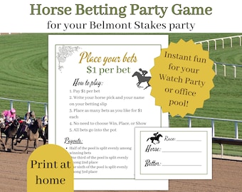 Belmont Pferde-Wettspiel, druckbares Belmont Stakes-Partyspiel, Pferderennen-Spitzenspiel für Uhrenparty-Büro-Billard