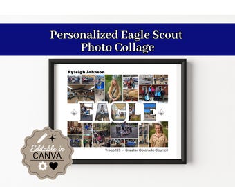 Personalisiertes Eagle Scout Geschenk, bearbeitbare Fotovorlage Andenken, benutzerdefinierte Eagle Scout Fotocollage, Canva Vorlage Digitaler Download