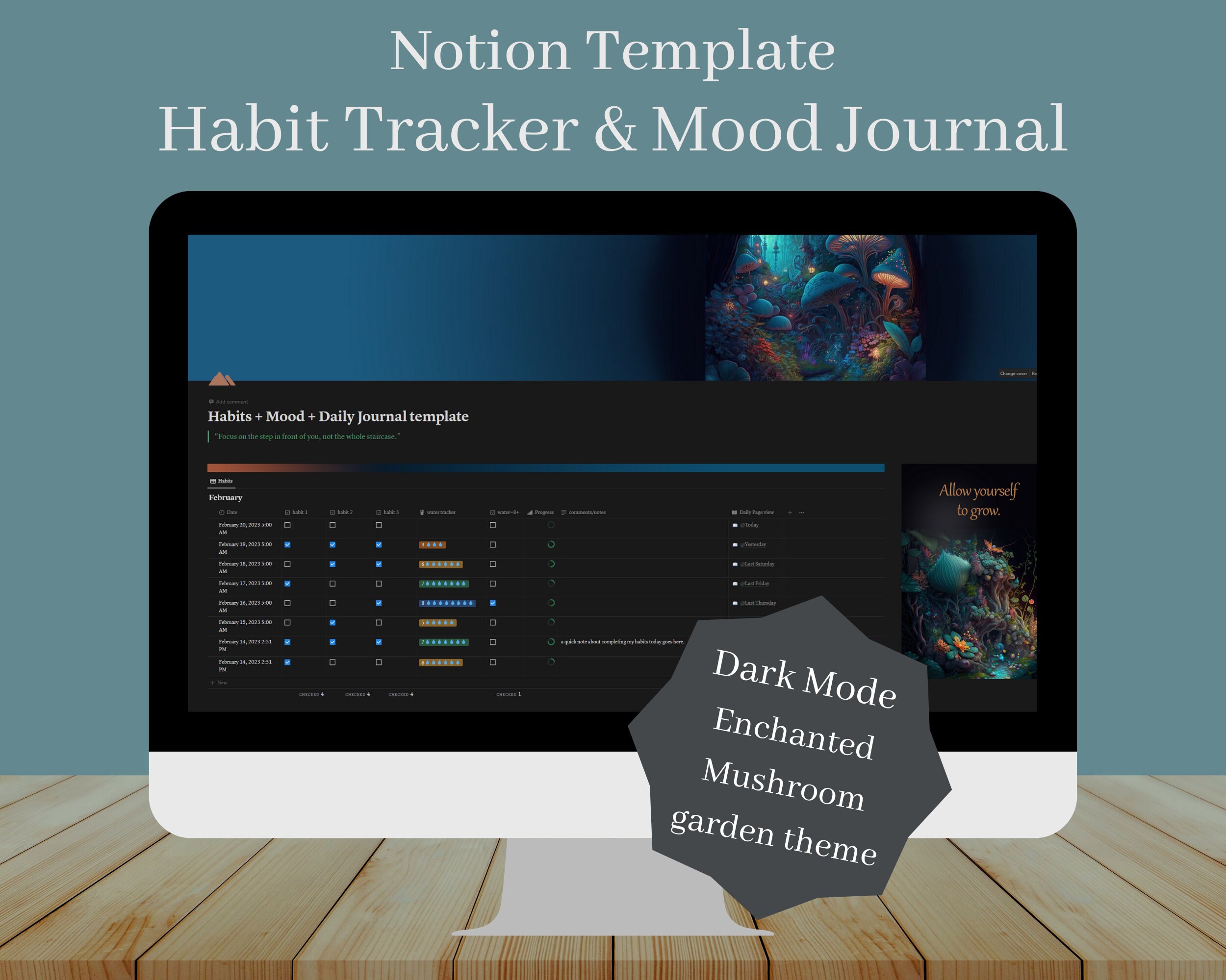 notion habit tracker planner aesthetic dark mode in 2023