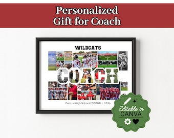 Personalisierte Trainer-Geschenk-Foto-Collage-Vorlage, bearbeitbares Fotogeschenk für Sporttrainer, benutzerdefinierte Wertschätzungsplakette, Canva-Vorlagenfotos