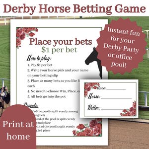 Wedspel voor Derby-feest, afdrukbare wedbonnen paardenraces, wedspellen Derby Horse Race, wedgames voor Kentucky Derby Watch-feesten