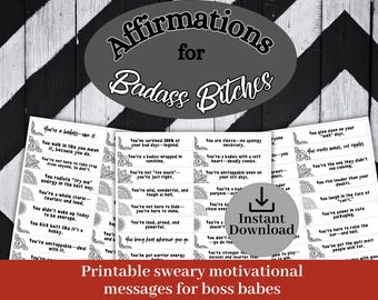 Sweary Affirmations for Badass Women, Printable Positive Motivational Messages for Galentines Day, Affirmations Cards for Badass bitches