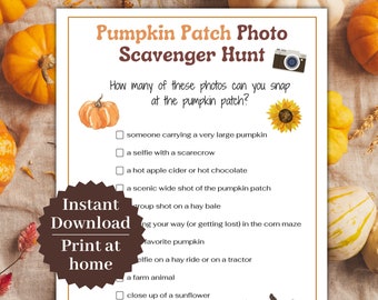Pumpkin Patch Scavenger Hunt for Teens, Printable Photo Fall Scavenger Hunt for teens, adults, older kids