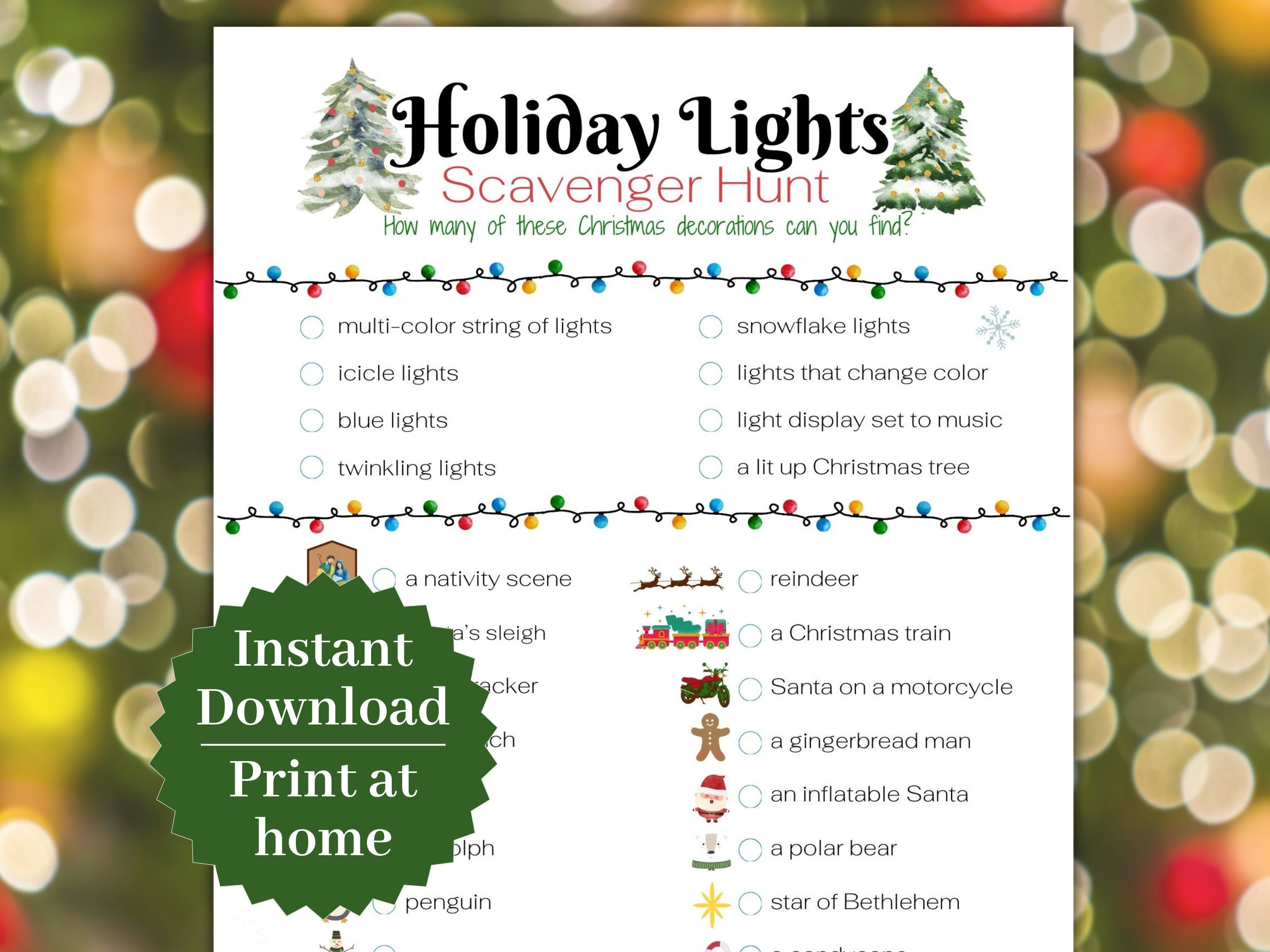 Christmas Scavenger Hunt Printable, Christmas Light Scavenger Hunt for