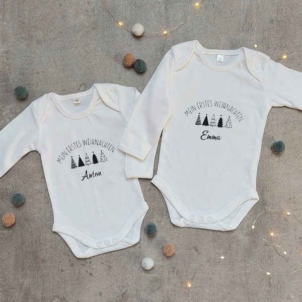 Baby romper first Christmas personalized | Organic cotton | Long sleeve bodysuit with name | Christmas outfit baby | Christmas gift