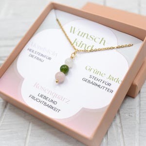 Kette Wunschkind für Kinderwunsch und Fruchtbarkeit: Mondstein, Grüne Jade und Rosenquarz für Liebe und Weiblichkeit, Energieschmuck