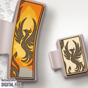 Phoenix Haarspange SVG Laser geschnitten Datei, Phoenix Vektor-Design für die Lasergravur auf Haar & Klauen Clips, Lasercut-Projekte