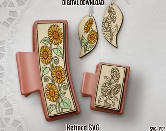 Sunflower Hair Clip & Earring SVG Laser Cut File