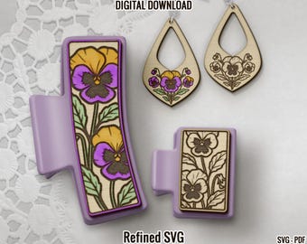 Pansy Flower Hair Clip and Earring SVG, Laser Cut Files (Digital Download)