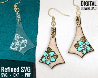 Plantilla SVG de aretes florales: corte láser (descarga digital)