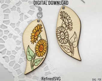 Sunflower Earrings SVG: Floral Laser Cut File (Digital Download)