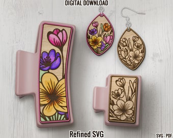 Floral Hair Clip & Flower Earring SVG Laser Cut Files (Digital Download)