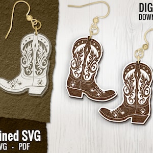 Cowboy Boots Orecchini SVG, File di taglio laser per orecchini Western, Design per orecchini Western, Orecchini Wild West SVG, Taglio laser, Download digitale