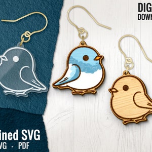 Archivo SVG de aretes de pájaro, archivo cortado por láser de pájaro, archivo SVG de aretes de madera de pájaro, archivos SVG de aretes de pájaro, aretes de acrílico, uso comercial
