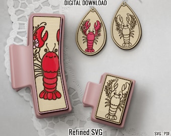 Lobster Hair Clips Laser Files with Errings, Claw Hair Clip Laser Design