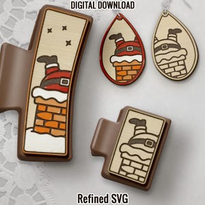 Santa Hair Clip & Earring SVG File Set, Christmas Claw Clip Laser File (Digital Download)