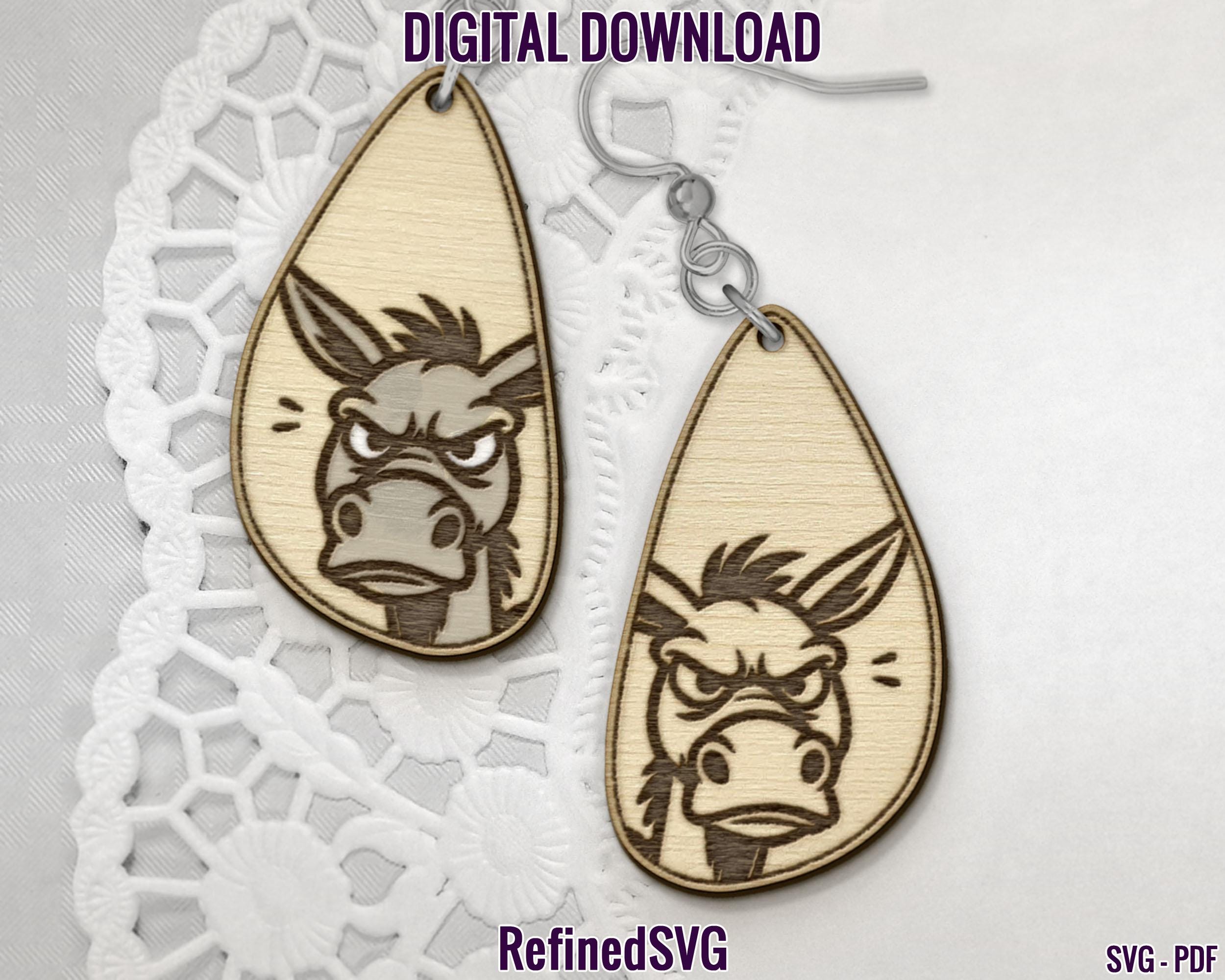 Donkey Earring SVG, Funny Earring File, Snarky Acrylic Earring SVG, Donkey Wood Earring SVG, Donkey Laser Cut Earring, Commercial Use