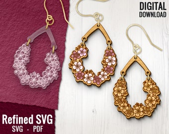 Flower Teardrop Earring SVG: Laser Cut File (Digital Download)