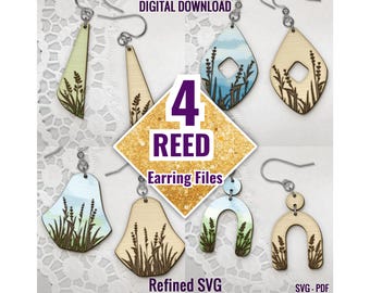 Floral Reed Earring SVG Bundle: Laser Cut Wood Jewelry Template (Digital Download