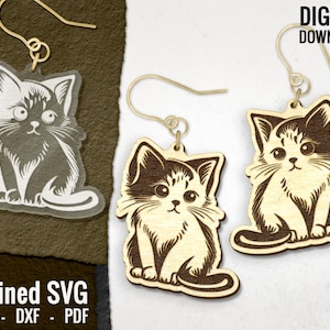 Cat Earring SVG, Kitten Laser Engraved Earring File, Animal Keychain File, Cat Laser Cut File, Laser Earring File, Glowforge, Commercial Use