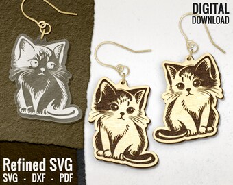 Cat Earring SVG File: Kitten Laser Cut Design (Digital Download)